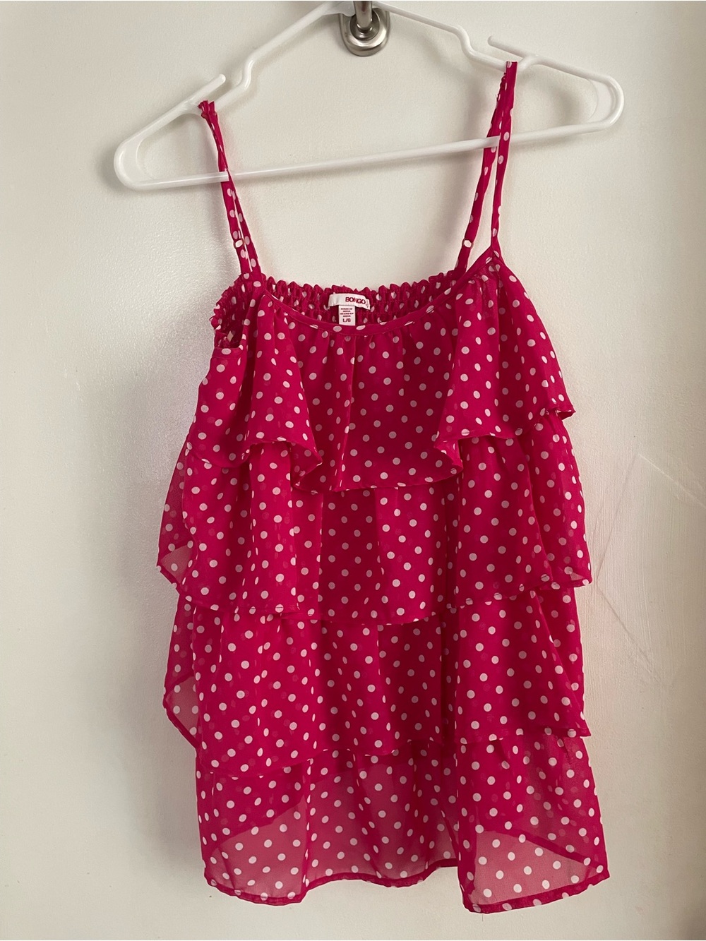 BONGO Pink Polka Dot Tiered Ruffle Cami